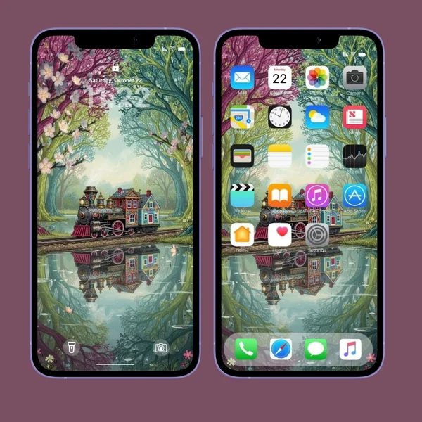 Phone Wallpaper รถจักรและพฤกษา ป่าสวยสบายตา image 2