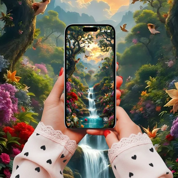 Phone Wallpaper "ภาพฝันน้ำตกกับนกบิน" ในสไตล์เทพนิยาย image 2 Phone Wallpaper "ภาพฝันน้ำตกกับนกบิน" ในสไตล์เทพนิยาย image 2