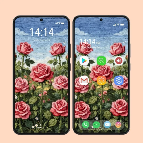 Phone Wallpaper ดอกกุหลาบสีชมพูสไตล์โครเชต์ หน้าจอหวานสดใส image 2 Phone Wallpaper ดอกกุหลาบสีชมพูสไตล์โครเชต์ หน้าจอหวานสดใส image 2