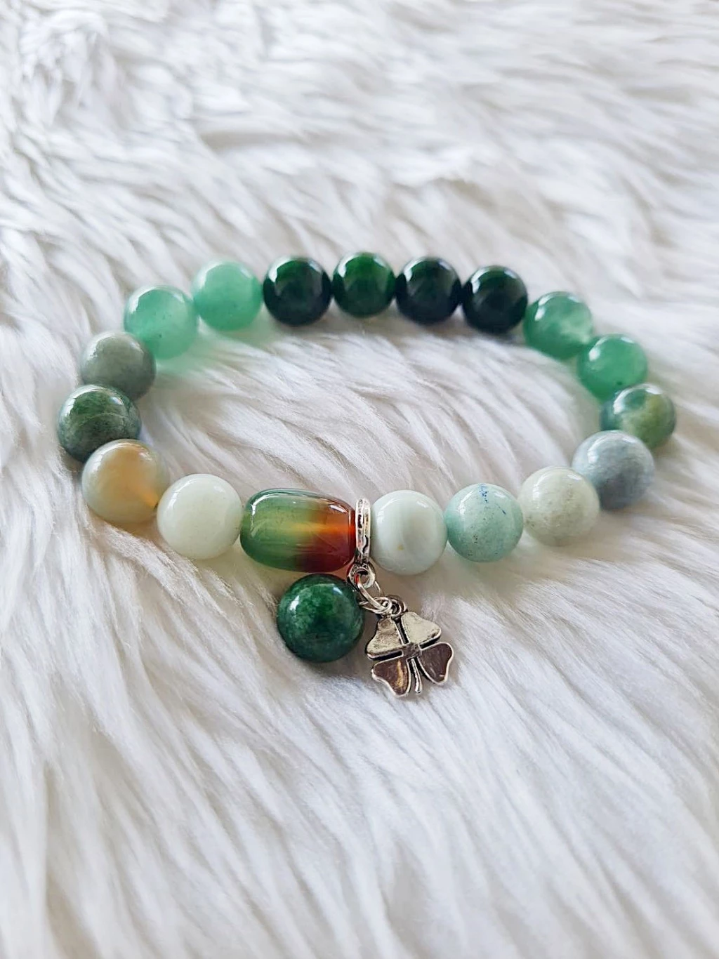 (006) กำไลหินประจำวันเกิด (วันพุธ กลางวัน) กำไลหินแท้ ขนาด 10 มิล เสริมทุกด้าน (ขนาดข้อมือ แจ้งระบุทางแชทได้เลยค่ะ)