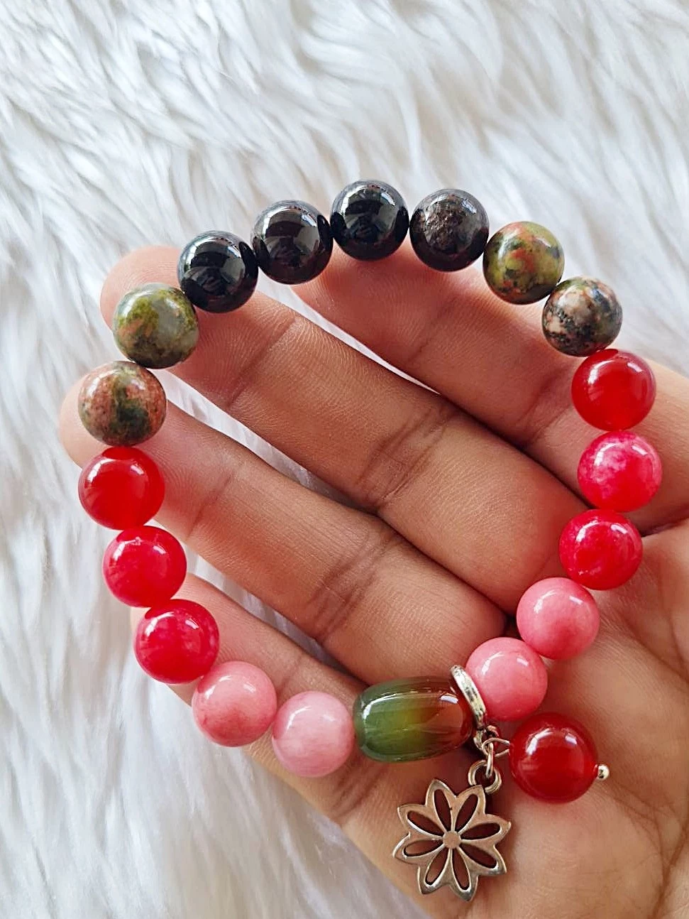 (003) กำไลหินประจำวันเกิด (วันอาทิตย์) กำไลหินแท้ ขนาด 10 มิล เสริมทุกด้าน (ขนาดข้อมือระบุทางแชทได้เลยค่ะ)