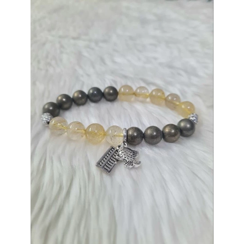 (016) กำไลหินไหมทอง ไพไรต์ ขนาด 10 มิล (โชคลาภ การเงิน) หินแท้ หินมงคฃ หินนำโชค ขนาดข้อมือระบุในแชทได้เลยค่ะ