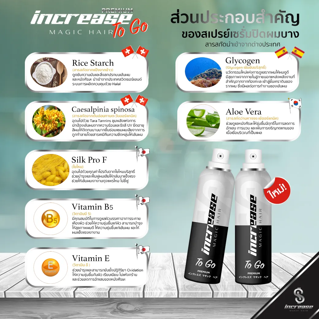 Increasetogo อินครีซทูโก สเปรย์ปกปิดผมบาง สเปรย์ปกปิดผมขาว สเปรย์เซรั่มผมบาง ปิดผมบางหัวกลางล้าน ปิดผมขาวแบบธรรมชาติ ผมบางใช้สเปรย์อะไรดี เซรั่มบำรุงผมและปิดผมบาง สเปรย์ผมบางหัวล้าน