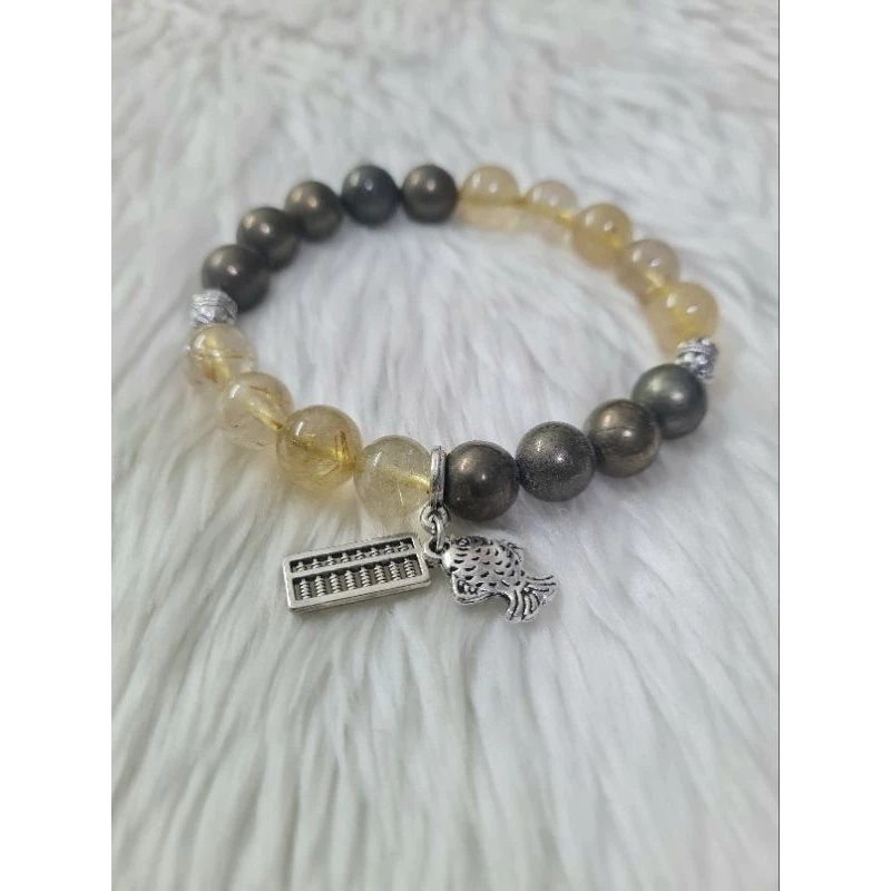 (016) กำไลหินไหมทอง ไพไรต์ ขนาด 10 มิล (โชคลาภ การเงิน) หินแท้ หินมงคฃ หินนำโชค ขนาดข้อมือระบุในแชทได้เลยค่ะ