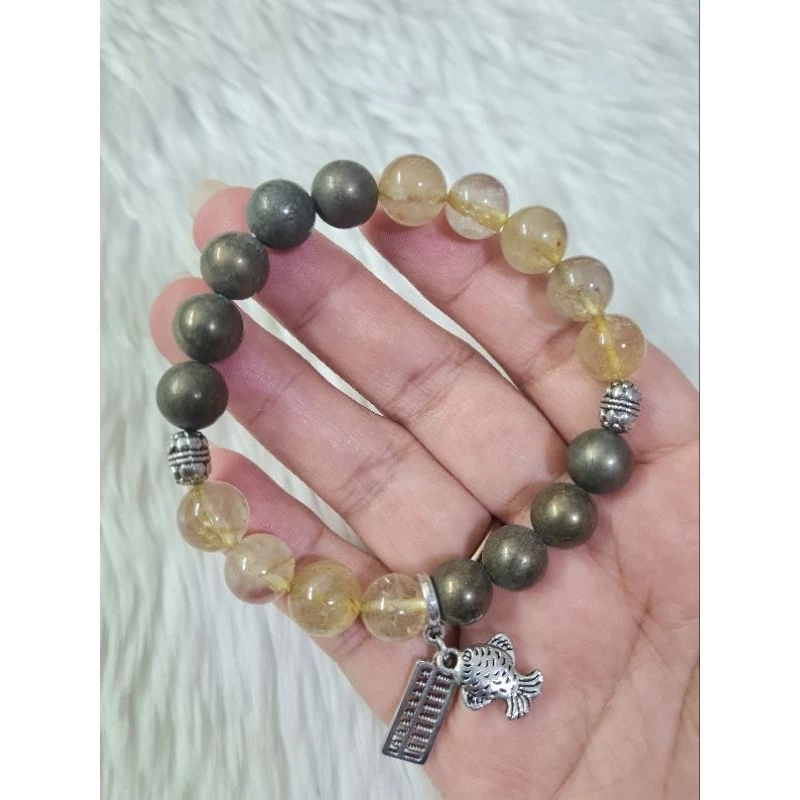 (016) กำไลหินไหมทอง ไพไรต์ ขนาด 10 มิล (โชคลาภ การเงิน) หินแท้ หินมงคฃ หินนำโชค ขนาดข้อมือระบุในแชทได้เลยค่ะ