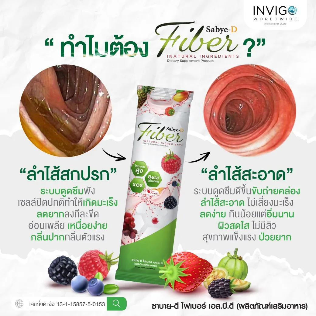 SBD SabyeD fiber ซาบายดีไฟเบอร์ ขับถ่ายดี พุงยุบ ดีท๊อกลำไส้ ไฟเบอร์ลดพุง ดีท๊อกซ์ผงชงดื่ม อาหารเสริมช่่วยขับถ่าย ไฟเบอร์พรีไบโอติก ท้องผูก ล้างสารพิษ ช่วยปรับสมดุลลำไส้ หุ่นเพรียว พุงยุบ
