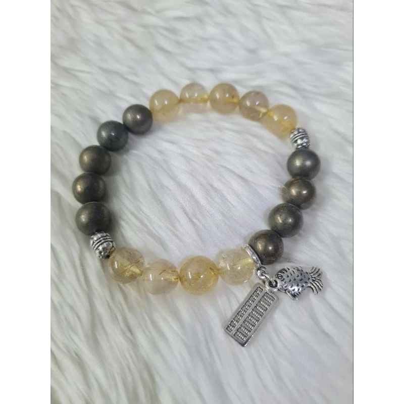 (016) กำไลหินไหมทอง ไพไรต์ ขนาด 10 มิล (โชคลาภ การเงิน) หินแท้ หินมงคฃ หินนำโชค ขนาดข้อมือระบุในแชทได้เลยค่ะ