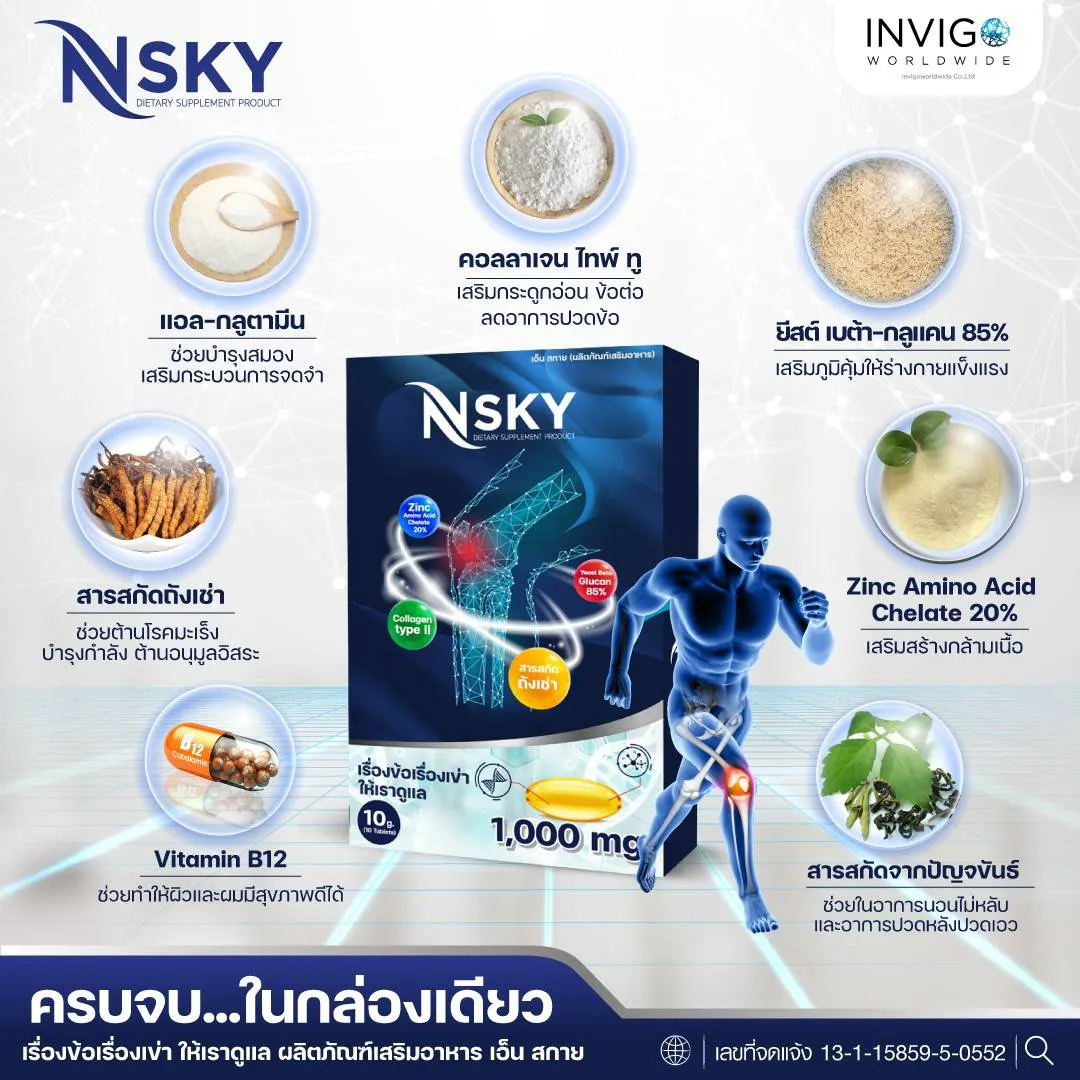 Nsky เอ็นสกาย ปวดข้อ ปวดเข่า บำรุงข้อเข่า ข้อกระดูก ปวดคอบ่าไหล่ ออฟฟิตซินโดรม