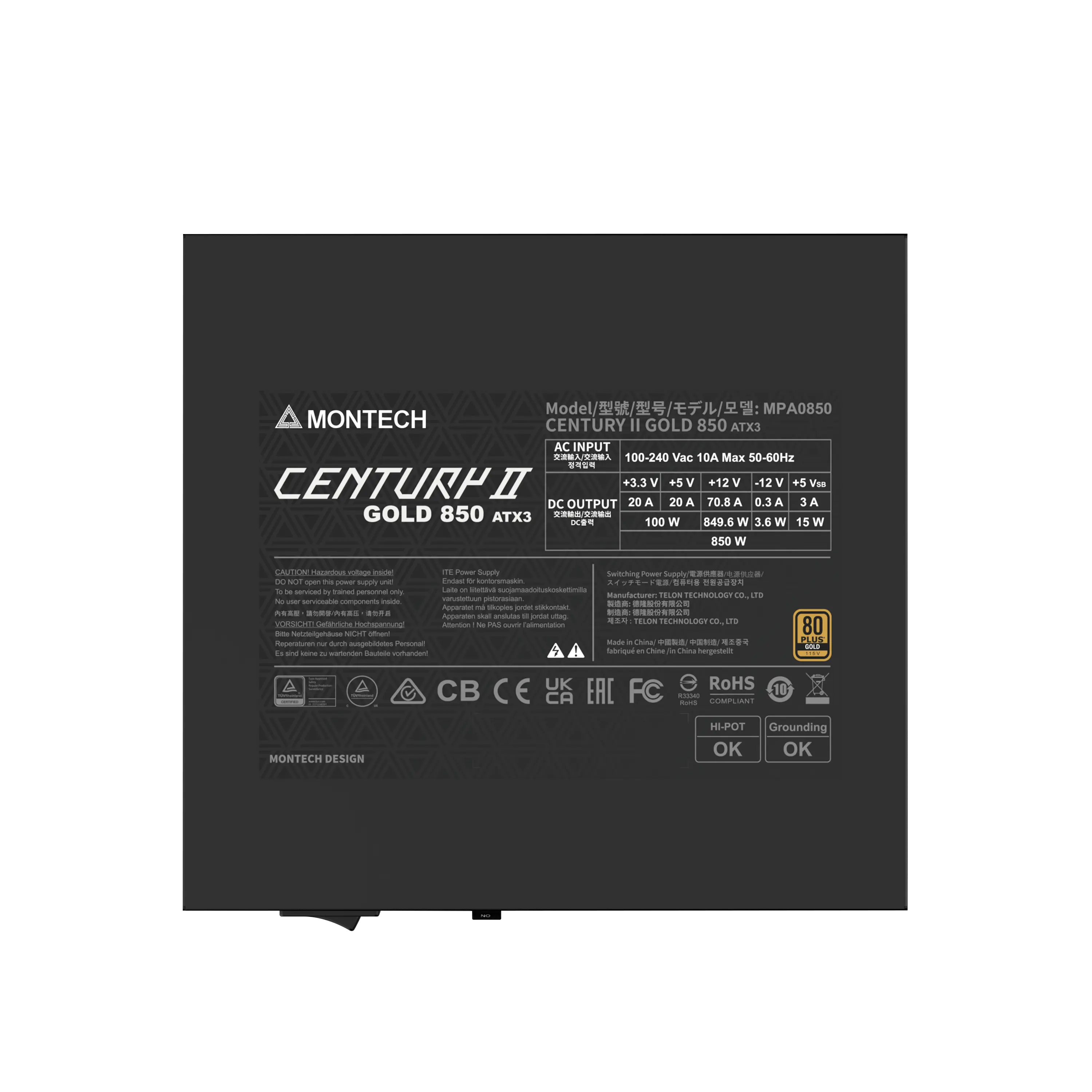 PSU MONTECH CENTURY II GOLD 850W ATX 3.1 PCIE 5.1 - 850W 80+GOLD/CYT-PLATIUM