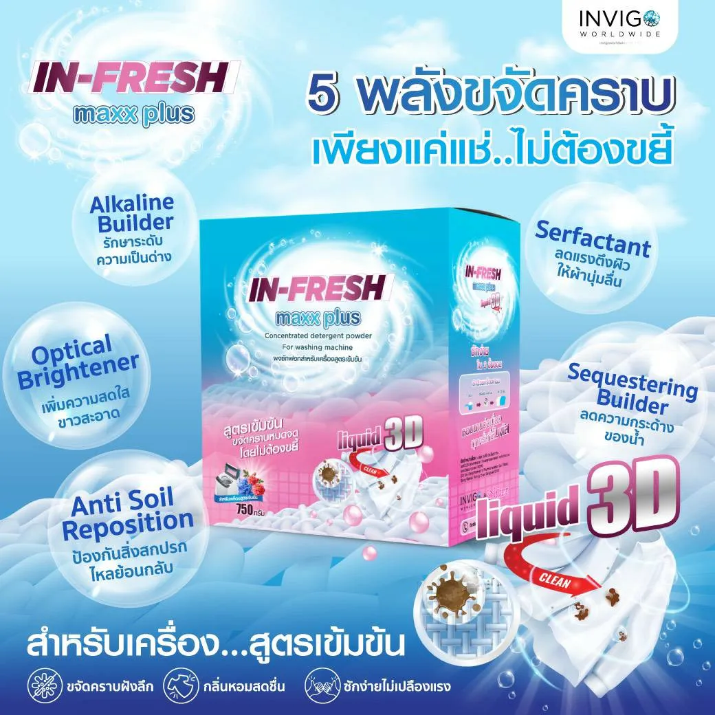 ผงซักฟอก Infreshmaxxplus ผงซักฟอกสูตรเข้มข้น ผงซักฟอกแช่ผ้า ผงซักฟอกขจัดคราบ ผงซักผ้าไม่ต้องขยี้ ผงซักฟอกขจัดกลิ่นอับ ผงซักฟอกผ้าขาว (1)