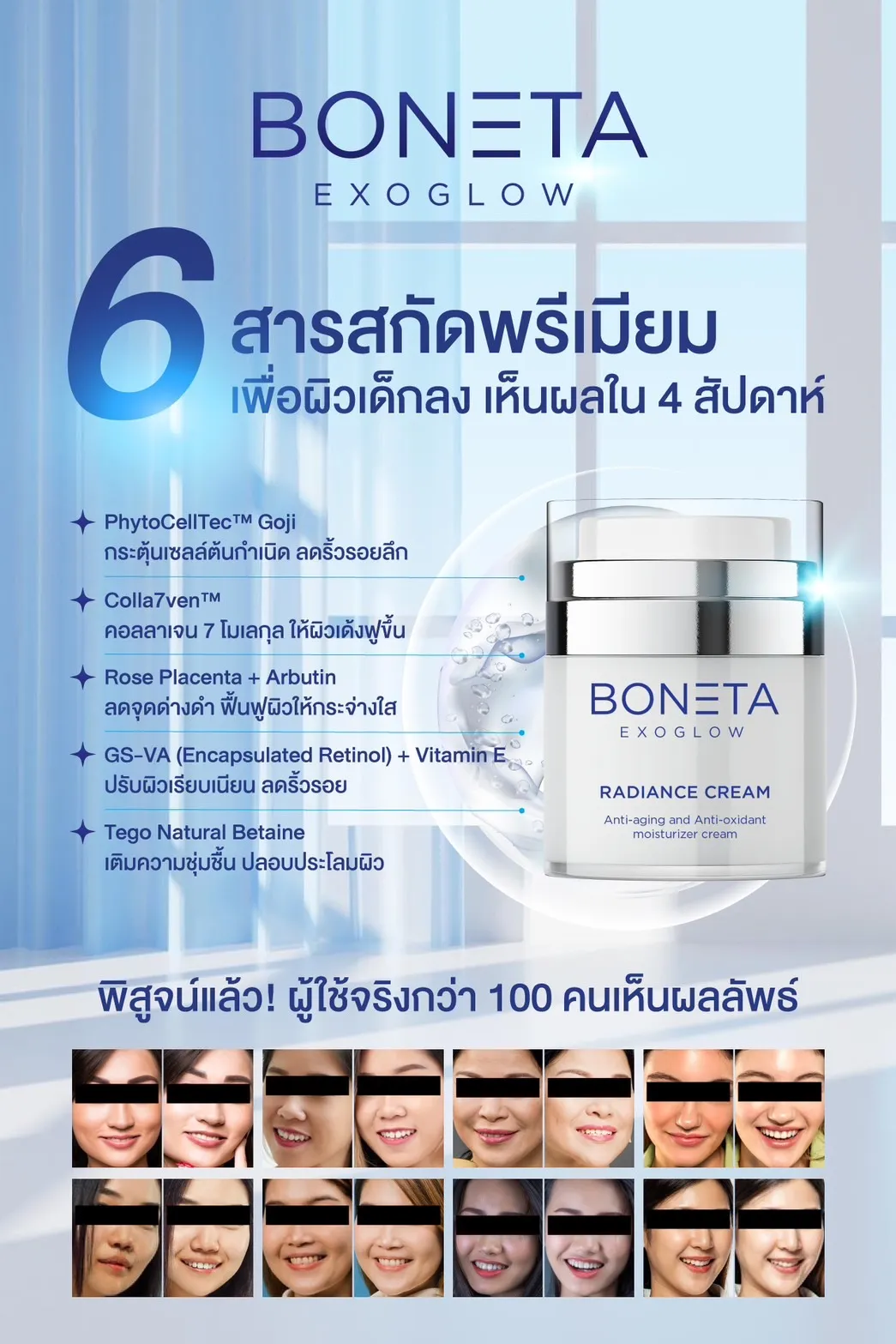 boneta exoglow โบเนต้า ครีมบำรุงผิวหน้า ขาวกระจ่างใส ลดริ้วรอย ยกกระชับใบหน้า