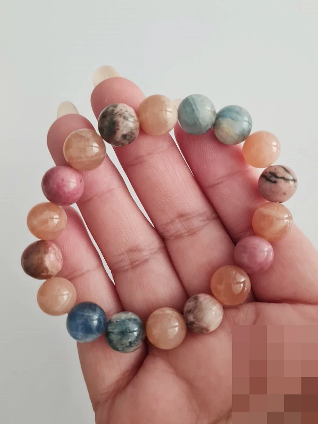 (011) กำไลหินไคยาไนต์ พีชมูนสโตน โรโดไนต์ ขนาด 10 มิล (ปลดหนี้ เรียกทรัพย์ การงานมั่นคง การเงินมั่งคั่ง ความรักยั่งยืน) ขนาดข้อมือระบุทางแชทได้เลยค่ะ