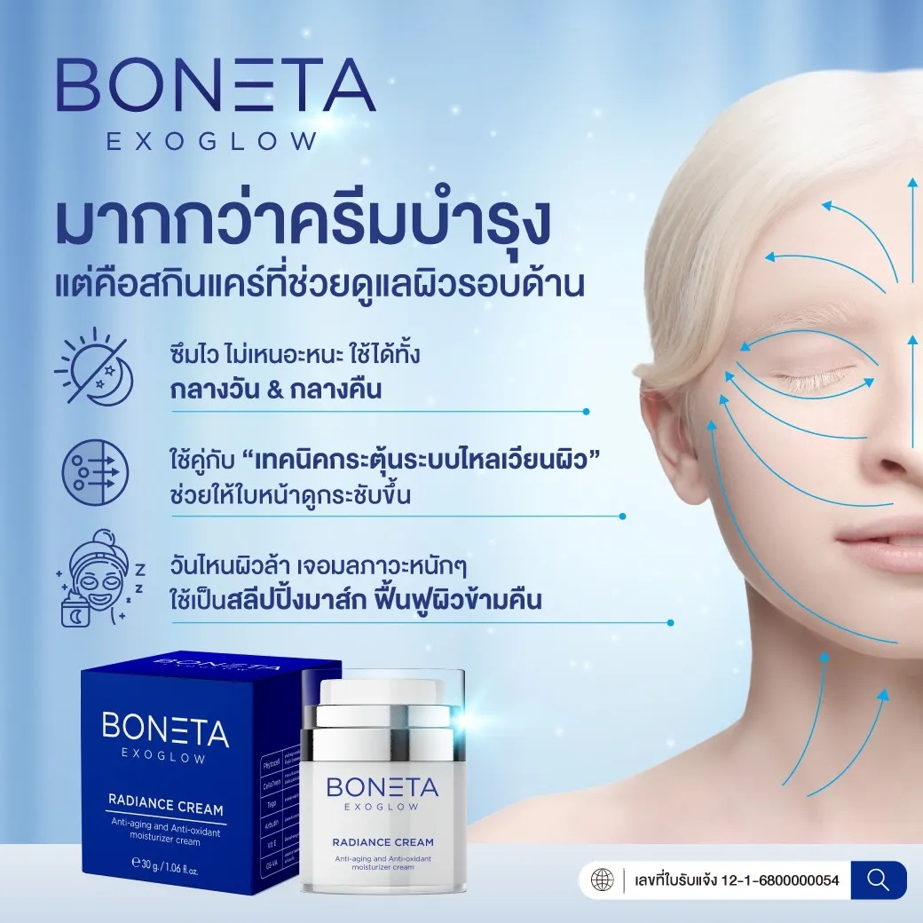 boneta exoglow โบเนต้า ครีมบำรุงผิวหน้า ขาวกระจ่างใส ลดริ้วรอย ยกกระชับใบหน้า