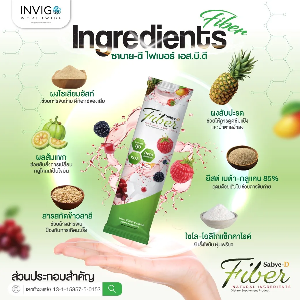 SBD SabyeD fiber ซาบายดีไฟเบอร์ ขับถ่ายดี พุงยุบ ดีท๊อกลำไส้ ไฟเบอร์ลดพุง ดีท๊อกซ์ผงชงดื่ม อาหารเสริมช่่วยขับถ่าย ไฟเบอร์พรีไบโอติก ท้องผูก ล้างสารพิษ ช่วยปรับสมดุลลำไส้ หุ่นเพรียว พุงยุบ
